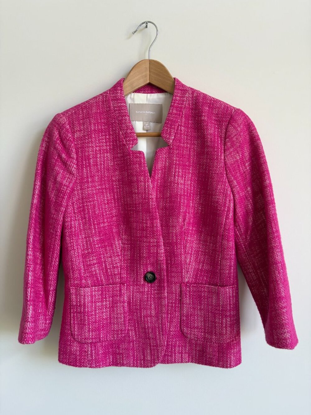 Banana Republic 4P 100% cotton tweed bright pink blazer jacket elbow sleeves